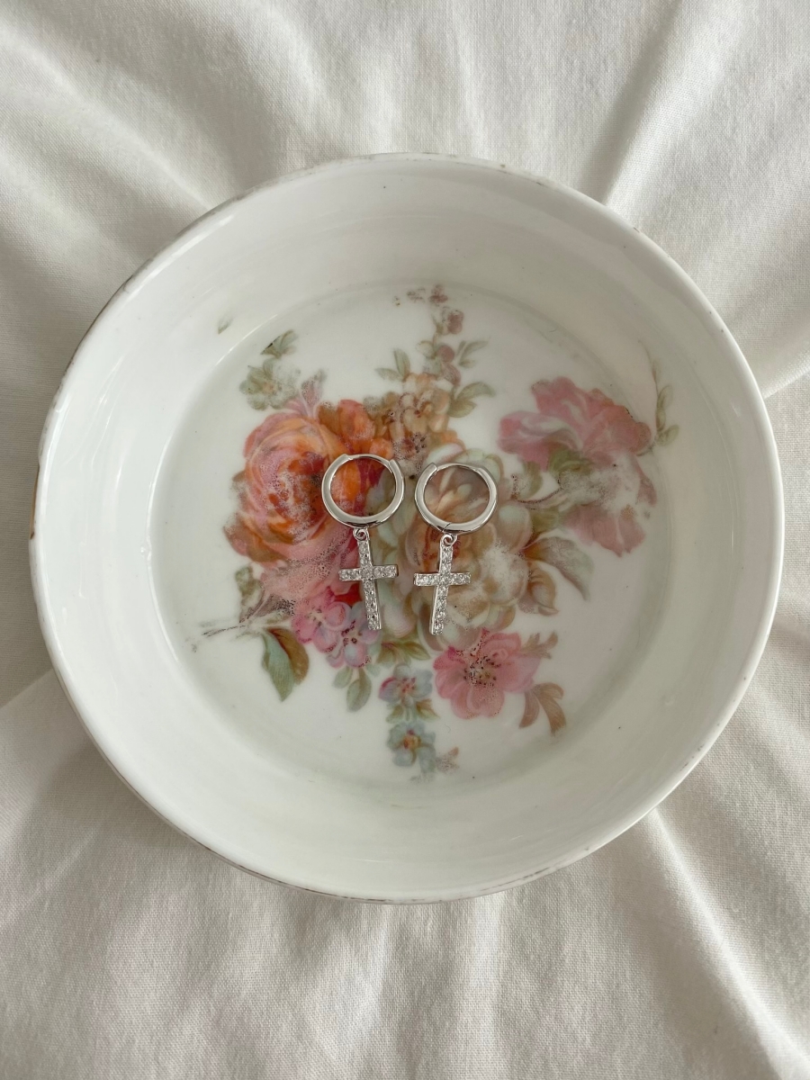 'Little Cross' Mini Hoops - Silver 925