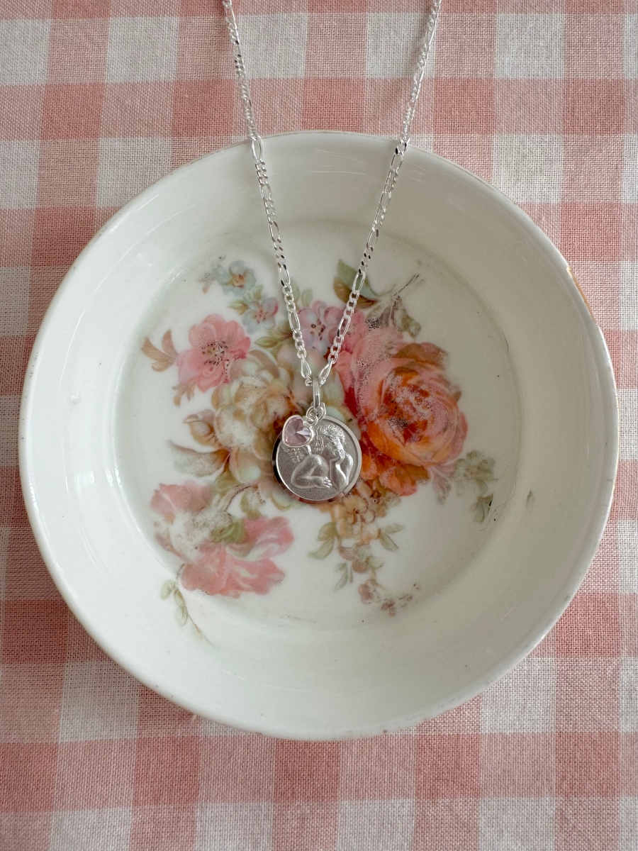 'Angel Dreams & Pink Charm' Necklace - Silver 925