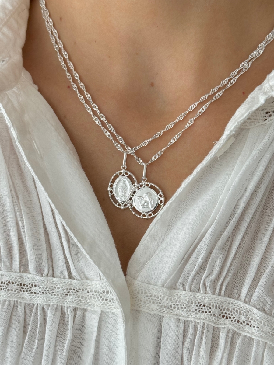 'Angelito de la Guarda on Silver' Necklace