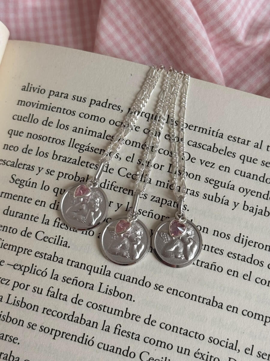 'Angel Dreams & Pink Charm' Necklace - Silver 925