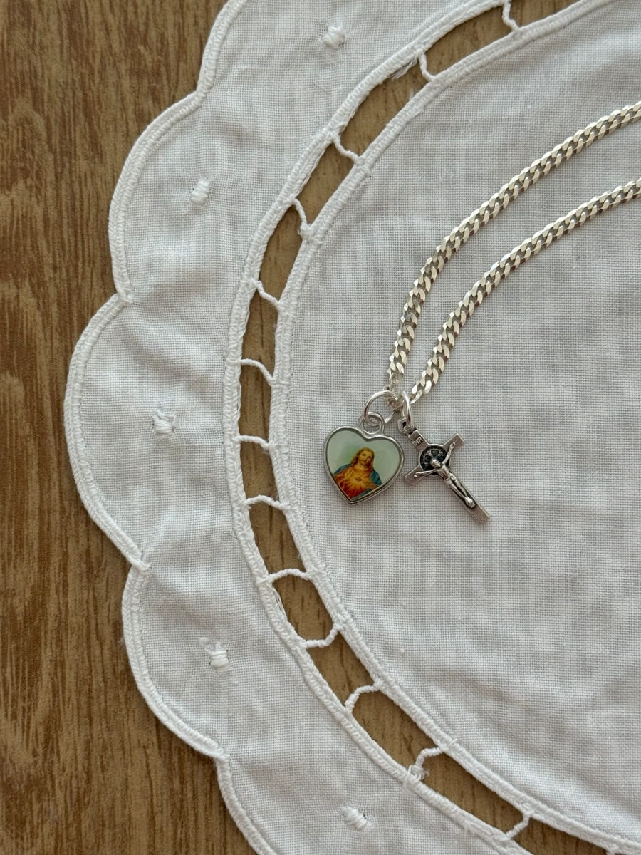 'Sacred Heart & Little Cross' Necklace